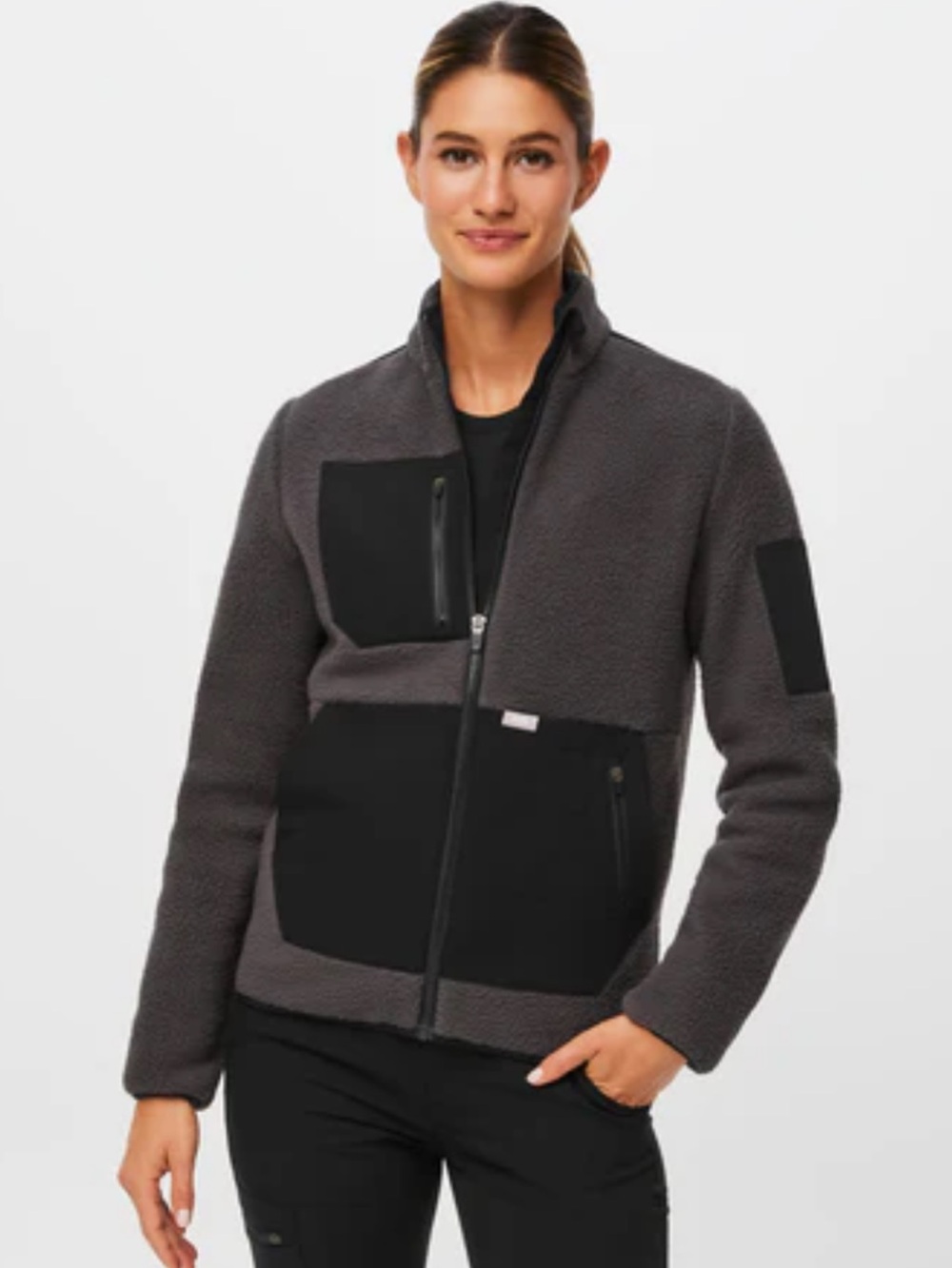 Figs Women’s Dark Charcoal On-Shift Sherpa Fleece Jacket